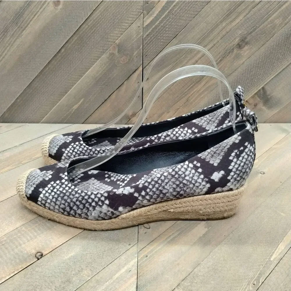 Tory Burch Heather Animal Print Espadrilles Women's Size 7‎ Grey Black Tan Shoes